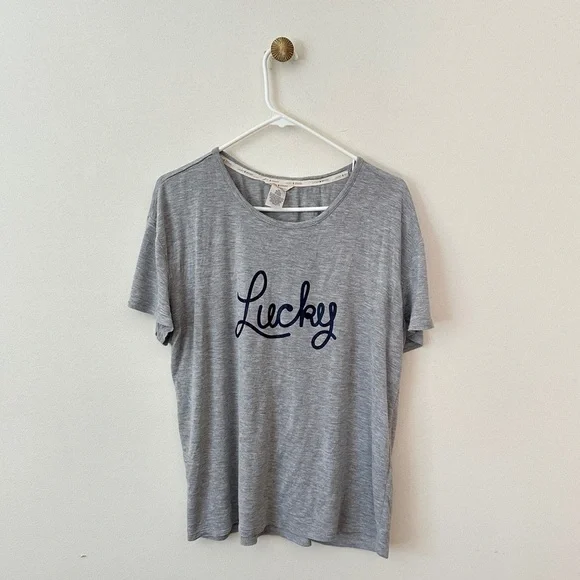 Lucky Brand Western Rodeo Script Graphic Modal T Shirt Grey Navy Oversized Fit M - Picture 3 of 6